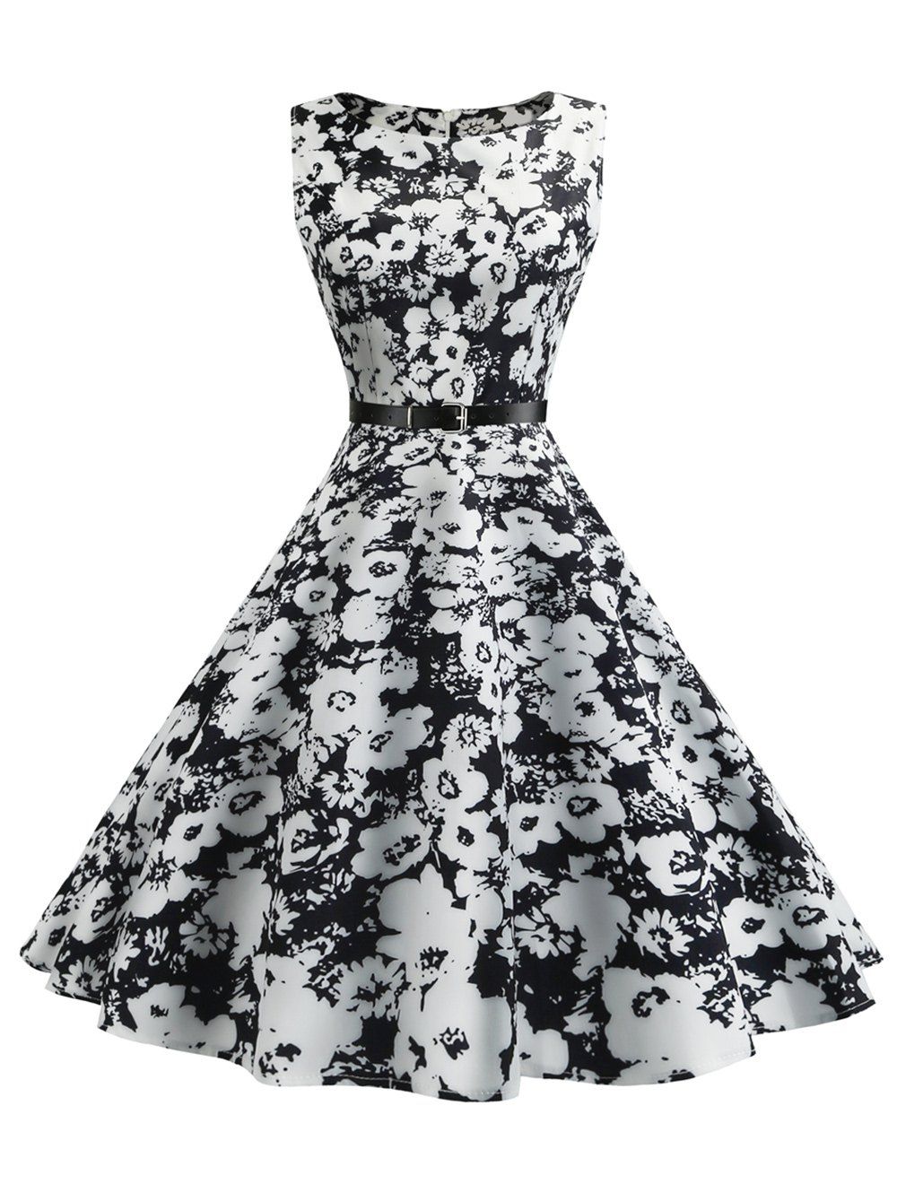 

Floral Sleeveless Vintage Fit and Flare Dress, White
