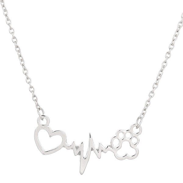 

Heart Lightning Paw Shape Necklace, Silver