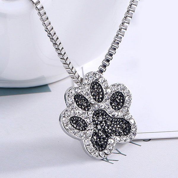 

Cute Rhinestone Footprint Pendant Necklace, Silver