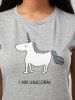 Unicorn Print Crew Neck Cap Sleeve Tee -  