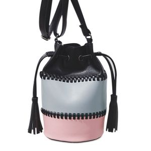Drawstring Tassel Color Block Bucket Bag