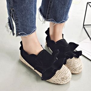 Straw Insert Ruffle Flat Shoes