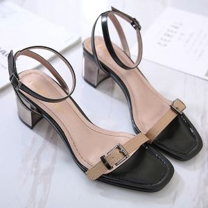 Mid Heel Double Belt Buckle Sandals