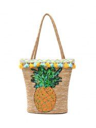 Sequined Pineapple and Tassel Straw Bag