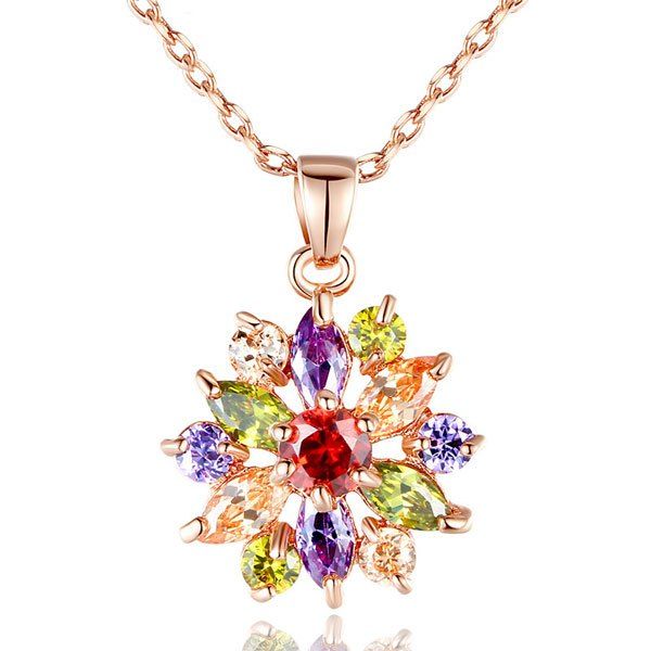 

Zircon Link Chain Pendant Necklace, Colormix