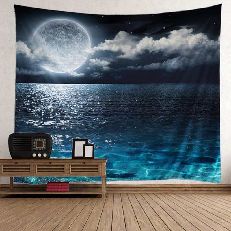 

Wall Hanging Seascape Moonlight Scene Tapestry, Blue