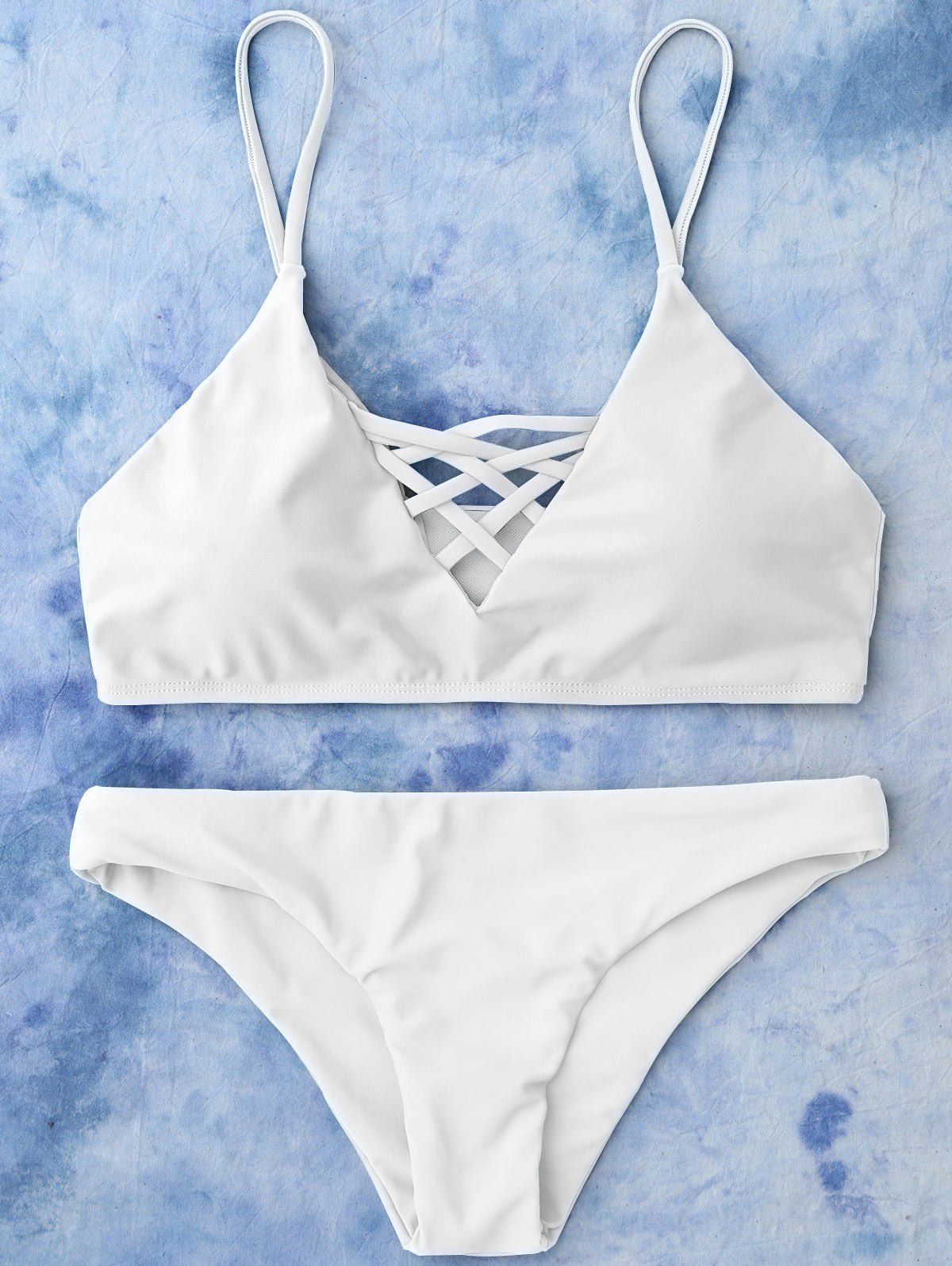 

Lace Up Cami Bikini Swimwear, White