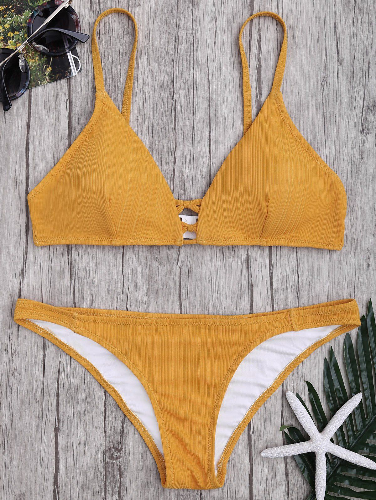 

Criss Cross Cami Strap Texture Bikini Set, Ginger
