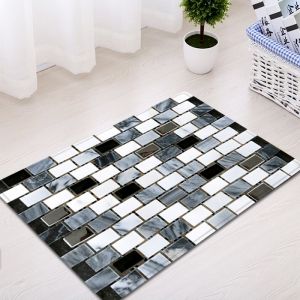 Black White W16 Inch L24 Ceramic Tile Pattern Anti Skid Water Ceramic Tile Pattern Anti Skid Water Absorption Area Rug