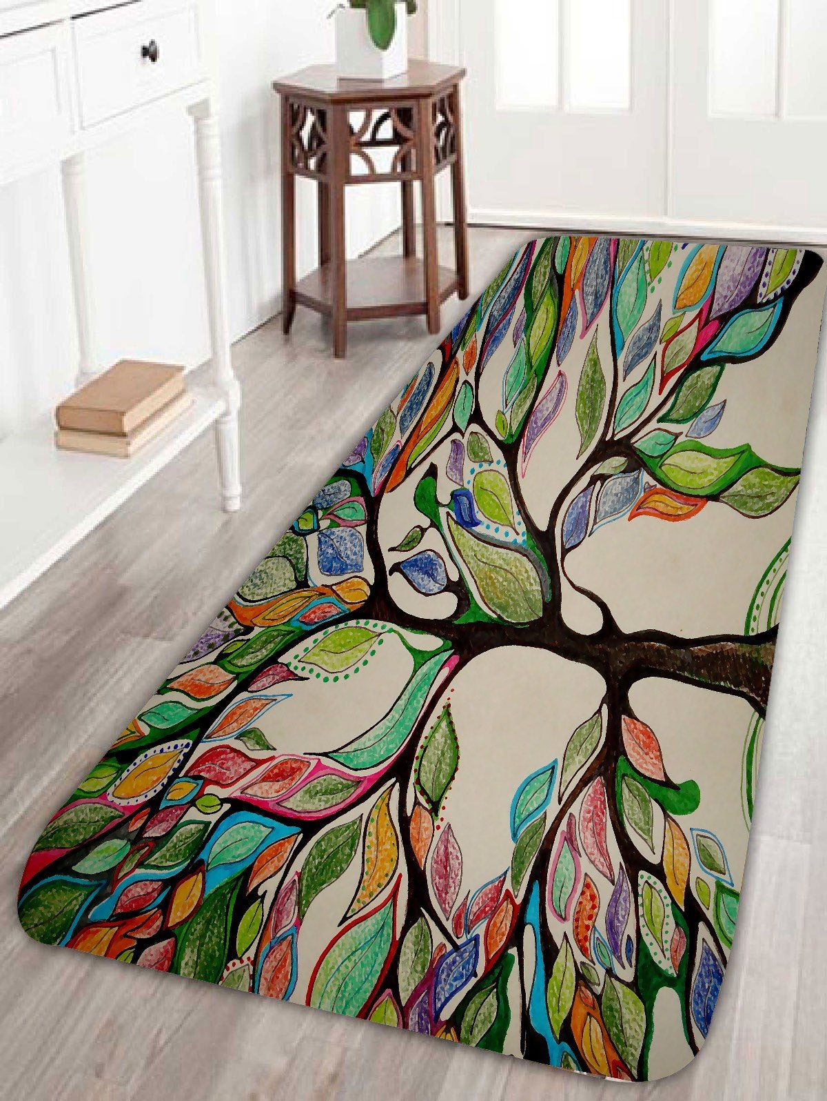 [25 OFF] Colorful Tree Print Fleece Skidproof Bath Rug Rosegal