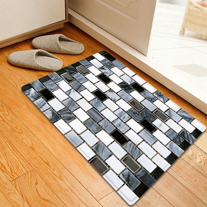 

Ceramic Tile Pattern Anti-skid Water Absorption Area Rug, Black white