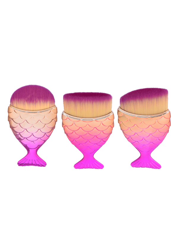 

3Pcs Ombre Wide Mermaid Handle Makeup Brushes Set, Pink