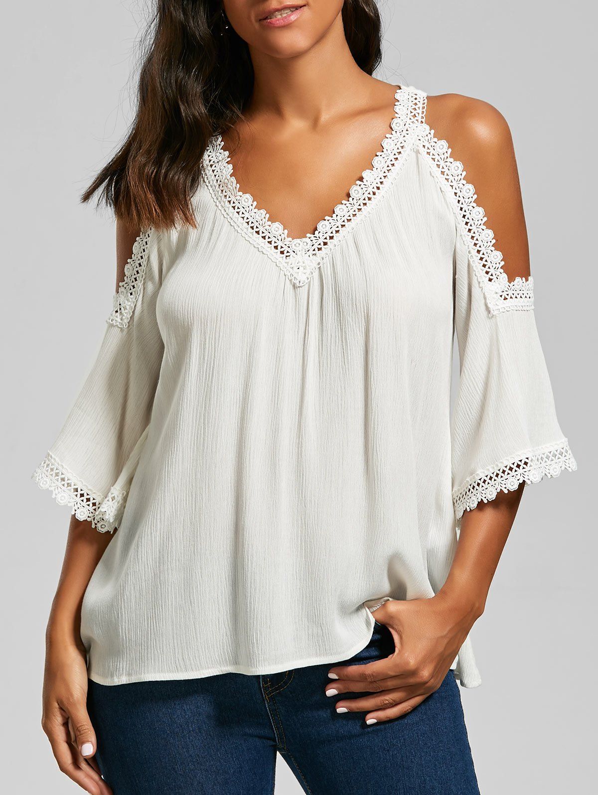 

Laced Cold Shoulder Top, White