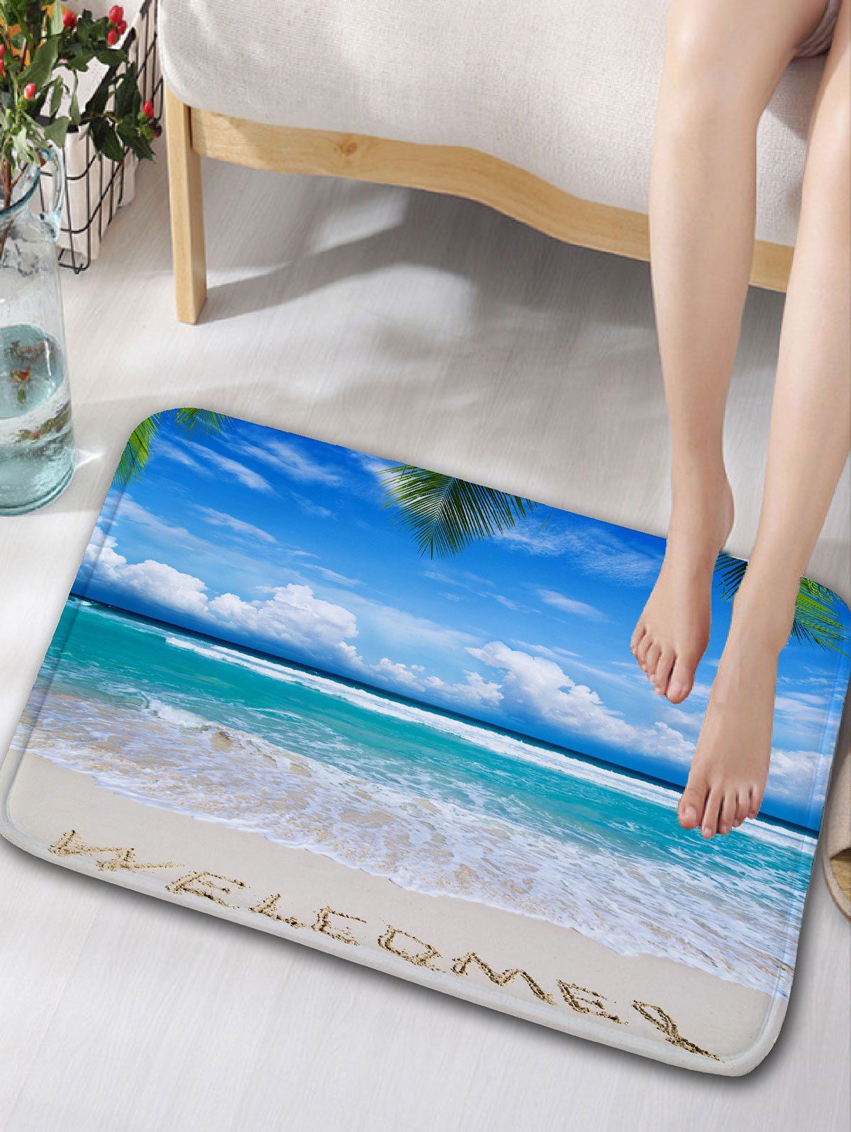 [34% OFF] Beach Words Print Flannel Skid Resistant Bath Rug | Rosegal