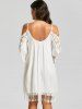 Lace Trim Cold Shoulder Mini Shift Dress -  