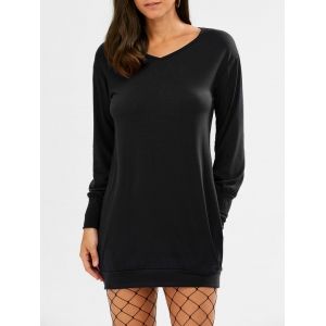 

Long Sleeve Short Tunic T-shirt Dress, Black