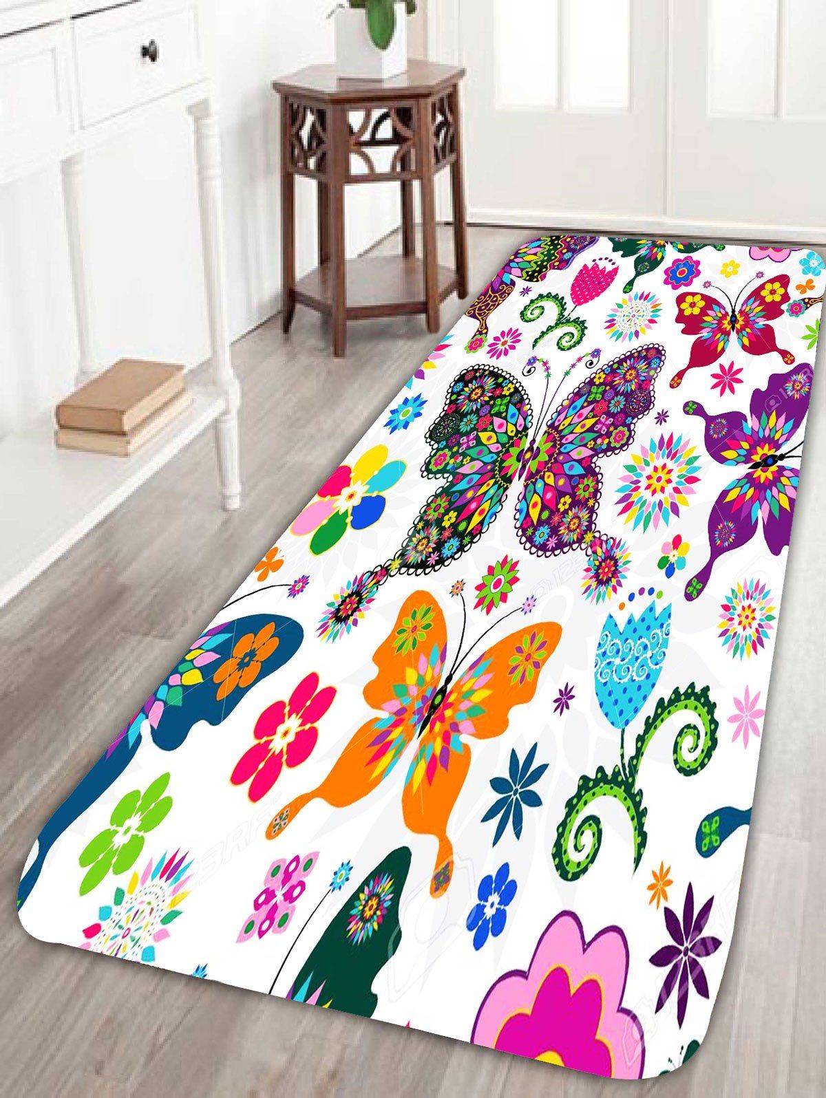 [39 OFF] Skidproof Floral Butterfly Bath Rug Rosegal