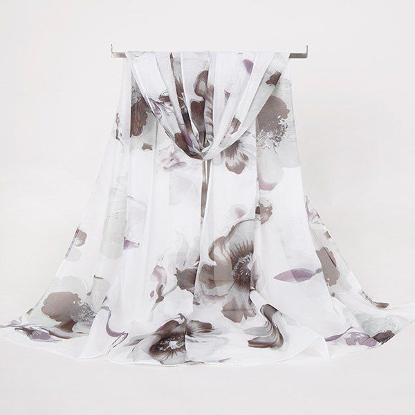 

Gossamer Watercolour Floral Printing Long Scarf, Black white