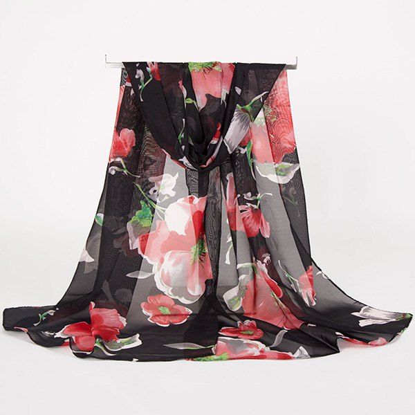 

Gossamer Watercolour Floral Printing Long Scarf, Black