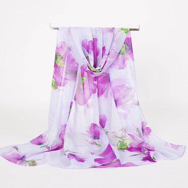 

Gossamer Watercolour Floral Printing Long Scarf, Light purple