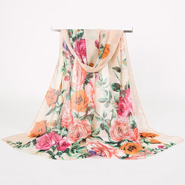

Rose Blossom Printed Lightsome Retro Scarf, Apricot