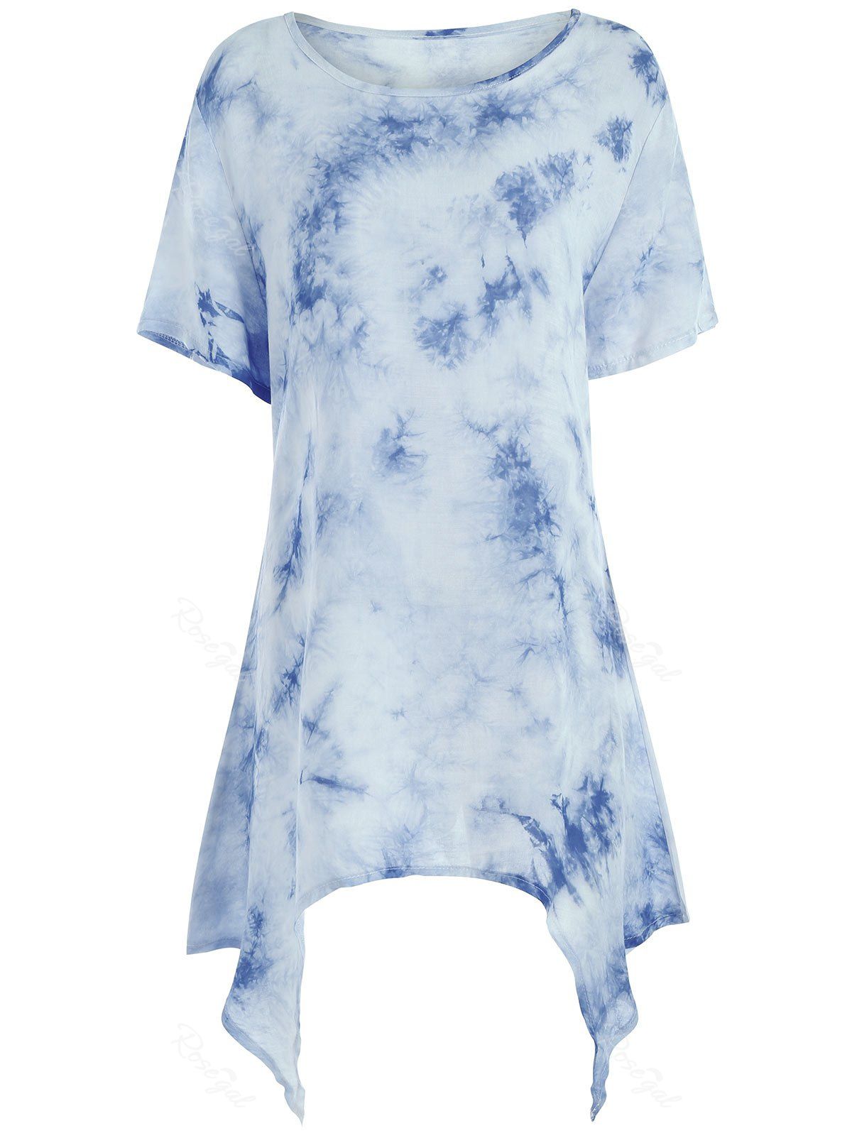 

Asymmetrical Tie Dye Plus Size Tunic Top, Blue