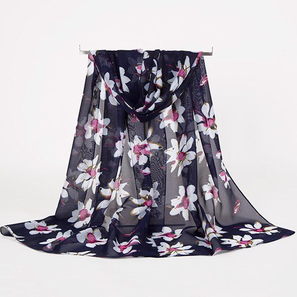 

Gossamer Wash Painting Flowers Printing Long Scarf, Cadetblue