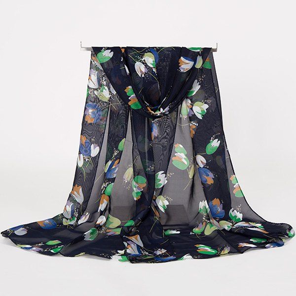 

Lightsome Multicolor Flowers Printed Gossamer Scarf, Black