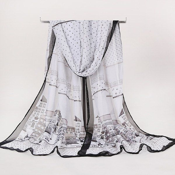 

Gossamer Cartoon House Printing Long Scarf, Black white