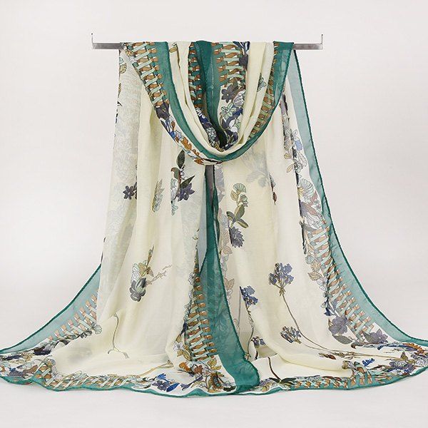 

Lightsome Vintage Ethnic Floral Printed Gossamer Scarf, Green