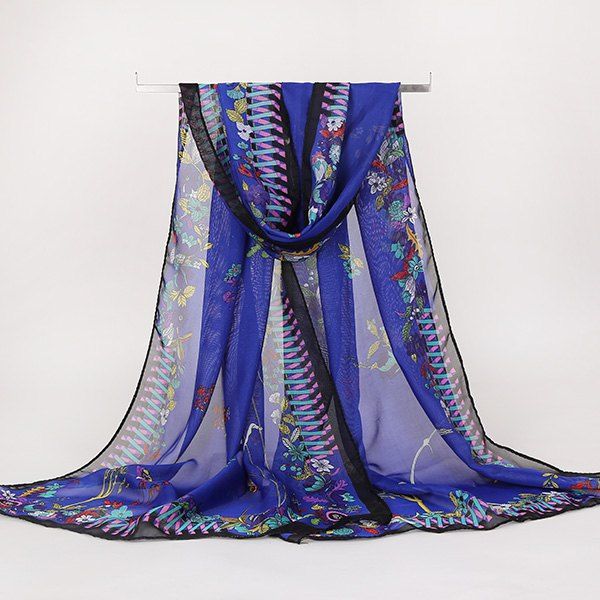 

Lightsome Vintage Ethnic Floral Printed Gossamer Scarf, Deep blue