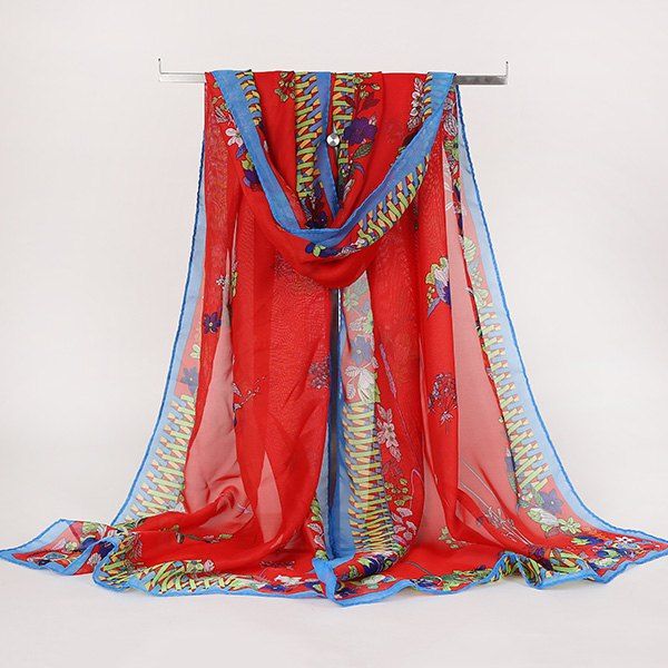 

Lightsome Vintage Ethnic Floral Printed Gossamer Scarf, Red
