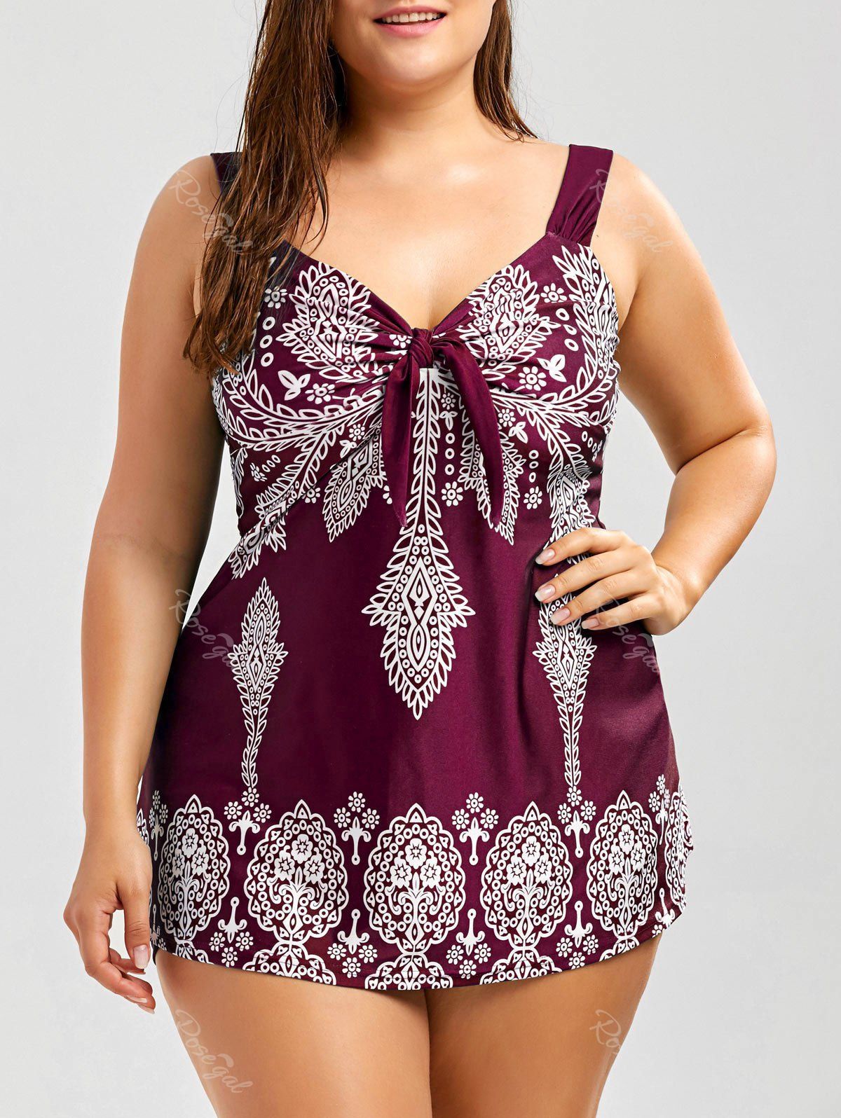 

Printed Plus Size Swim Top, Wine red