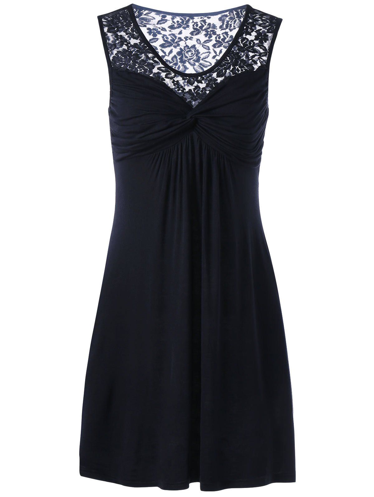 

Twist Front Lace Panel Sleeveless Dress, Black
