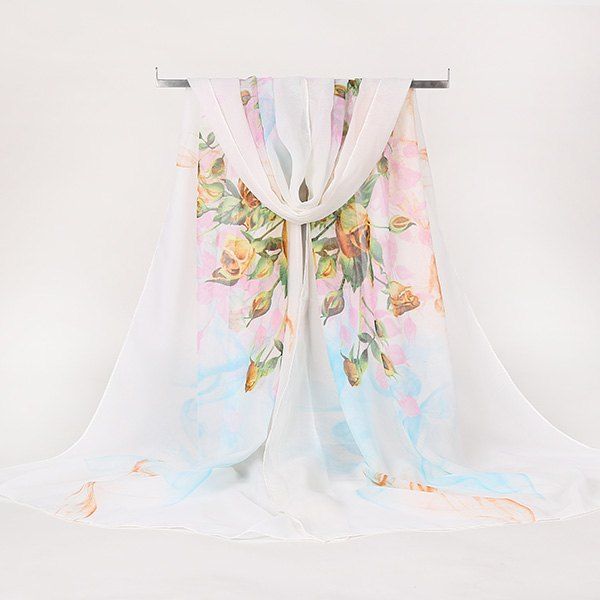 

Lightsome Rose Bush Printed Gossamer Scarf, White