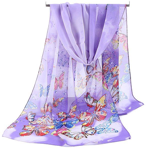 

Lightsome Fancy Butterfly Printing Chiffon Scarf, Purple