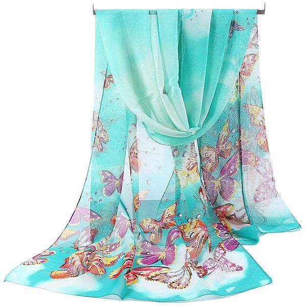 

Lightsome Fancy Butterfly Printing Chiffon Scarf, Blue green