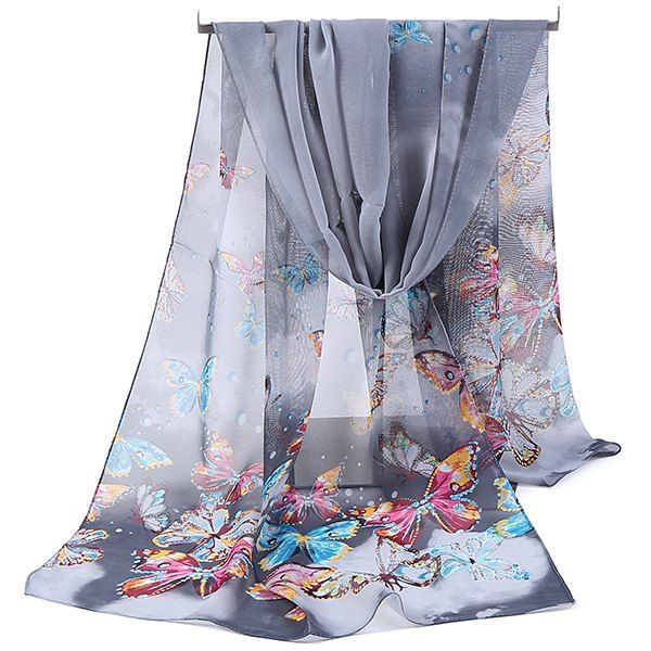 

Lightsome Fancy Butterfly Printing Chiffon Scarf, Gray