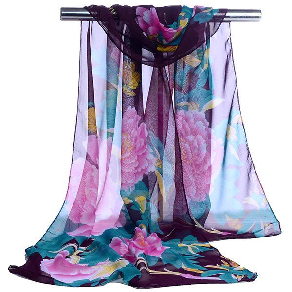 

Gossamer Showy Flowers Printed Long Scarf, Purple