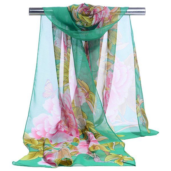 

Gossamer Showy Flowers Printed Long Scarf, Green