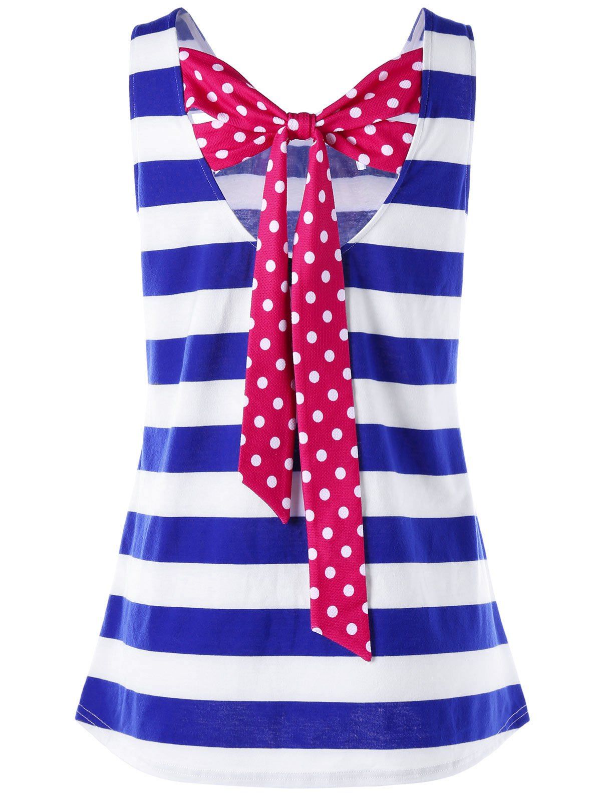 Back Bowknot Stripe Tank, Blue stripe