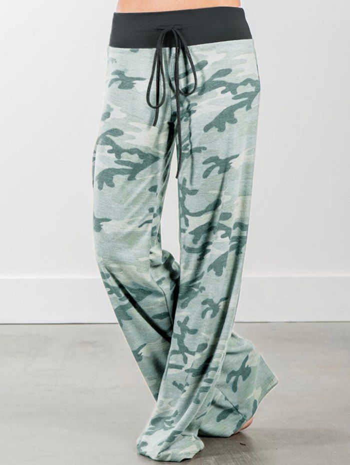 

High Waisted Camo Print Palazzo Pants, Camouflage