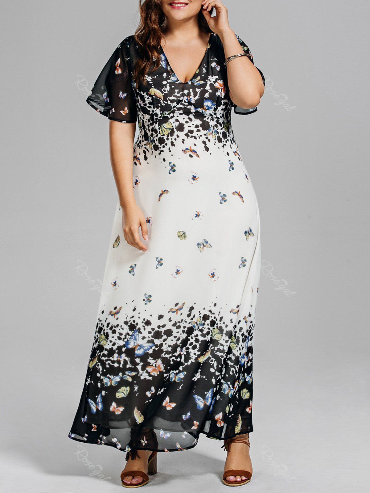 

Long Plus Size Butterfly Print Beach Dress, Colormix