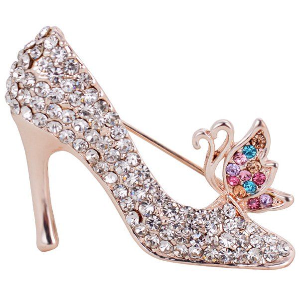 

Rhinestone Butterfly High-heeled Shoe Design Brooch, Colorful