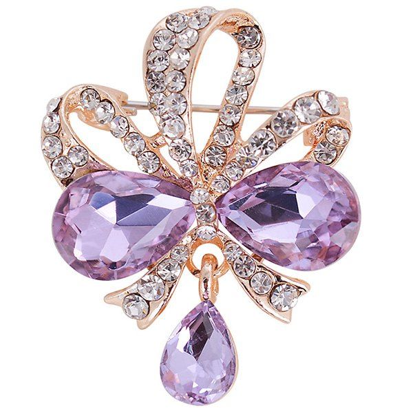 

Hollow Out Rhinestone Teardrop Bowknot Brooch, Purple