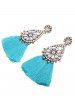 Rhinestone Teardrop Tassel Floral Earrings -  