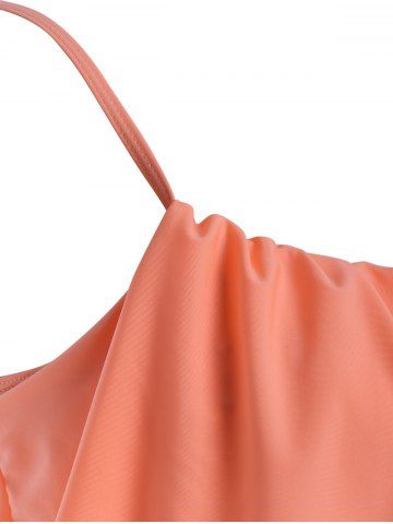 

Plus Size Padded Stripe Flounce High Waist Bikini Bathing Suit, Orangepink