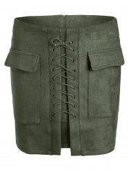 Lace Up Pocket Suede Mini Bodycon Skirt -  
