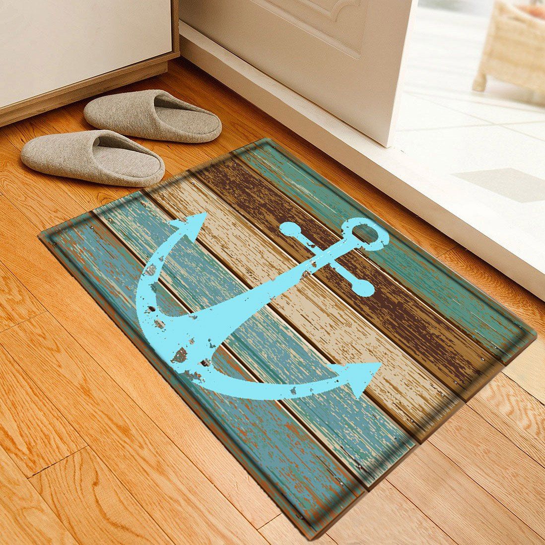 

Deck Anchor Pattern Water Absorption Indoor Outdoor Area Rug, Cyan