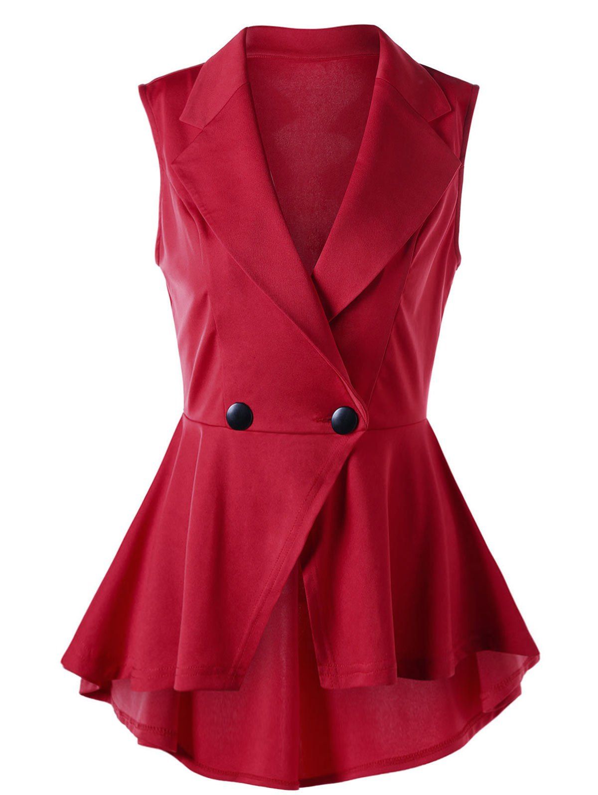 

Sleeveless Notched Collar High Low Hem Blouse, Red